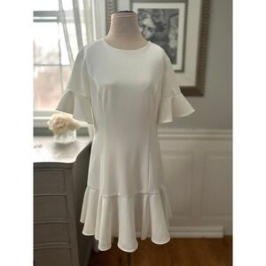 DO+BE White Graduation Dress Fit and Flare Ruffle Crepe Coquette LWD Size L